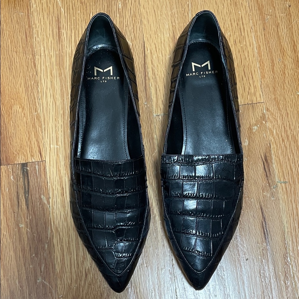 Marc Fisher Black Croc-Patterned Flats